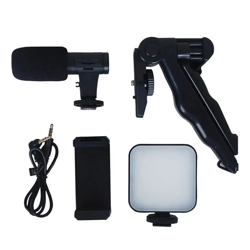 Kit de vlogging para teléfono inteligente con trípode, soporte para teléfono, Mini micrófono, luz de relleno LED, arrancador para TikTok, transmisión en vivo, vídeo, YouTube