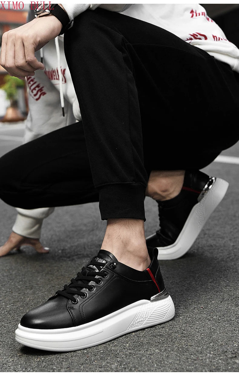 Zapatillas de deporte de cuero genuino para hombres, zapatos con elevador, zapatos invisibles transpirables, zapatillas de deporte casuales de moda para hombres