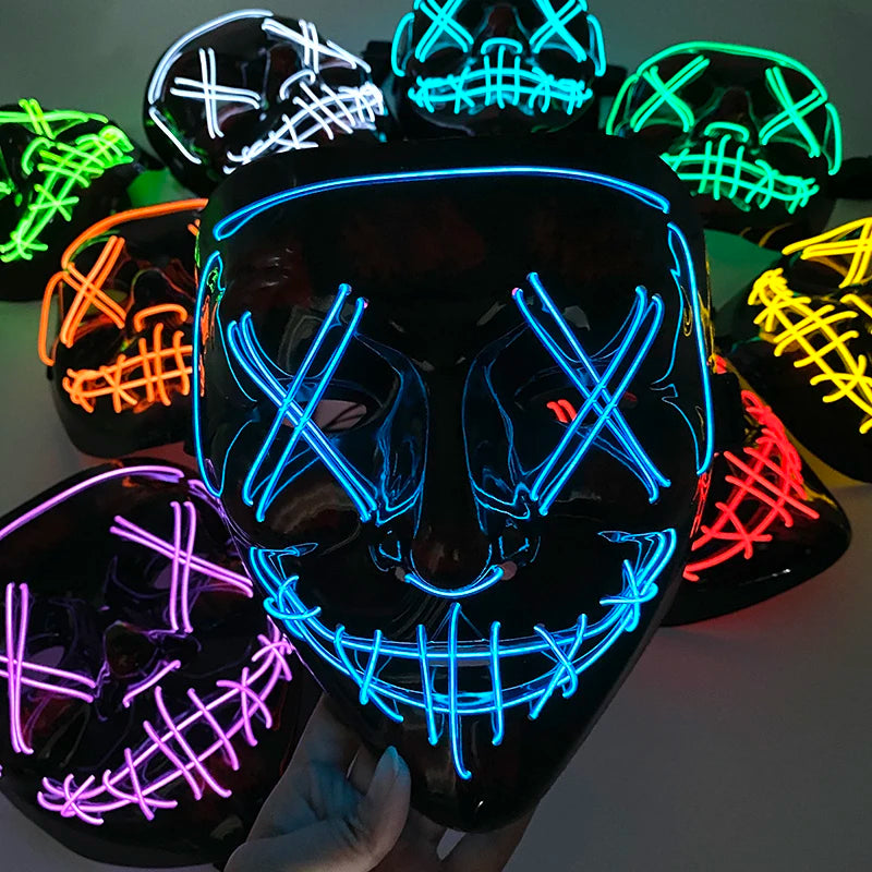 Máscaras Faciales Luminosas Inalámbricas para Halloween, Máscara Purge con Luz, Accesorios de Cosplay, Disfraz de Máscara Facial de Neón