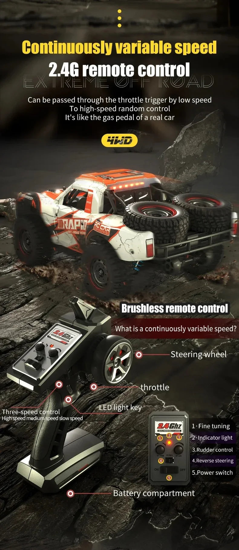 JJRC Q130 1:16 70 KM/H 4WD RC coche con Motor sin escobillas ligero coches de Control remoto camión monstruo de deriva de alta velocidad juguetes para niños y adultos