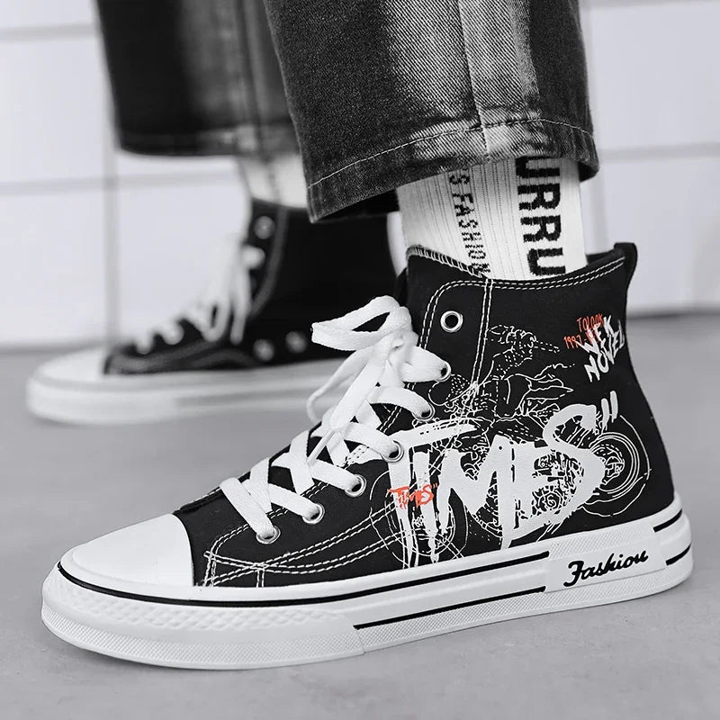 Zapatos de hombre, zapatos de lona vulcanizados, zapatillas altas, zapatos de plataforma informales transpirables, zapatillas deportivas para hombre, Tenis masculinos, zapatillas gruesas