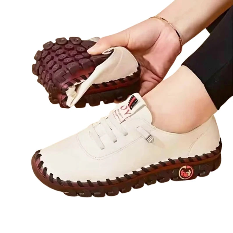 Zapatillas de deporte para Mujer, mocasines con cordones de cuero, planos, informales, cómodos, para mamá, para Mujer