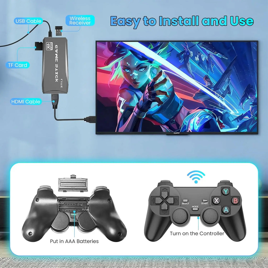 Consola de Videojuegos Retro, +20000 Juegos, Inalámbrica, Arcade para TV, HDMI Plug & Play, 64G con 2 Controles Inalámbricos de 2.4G