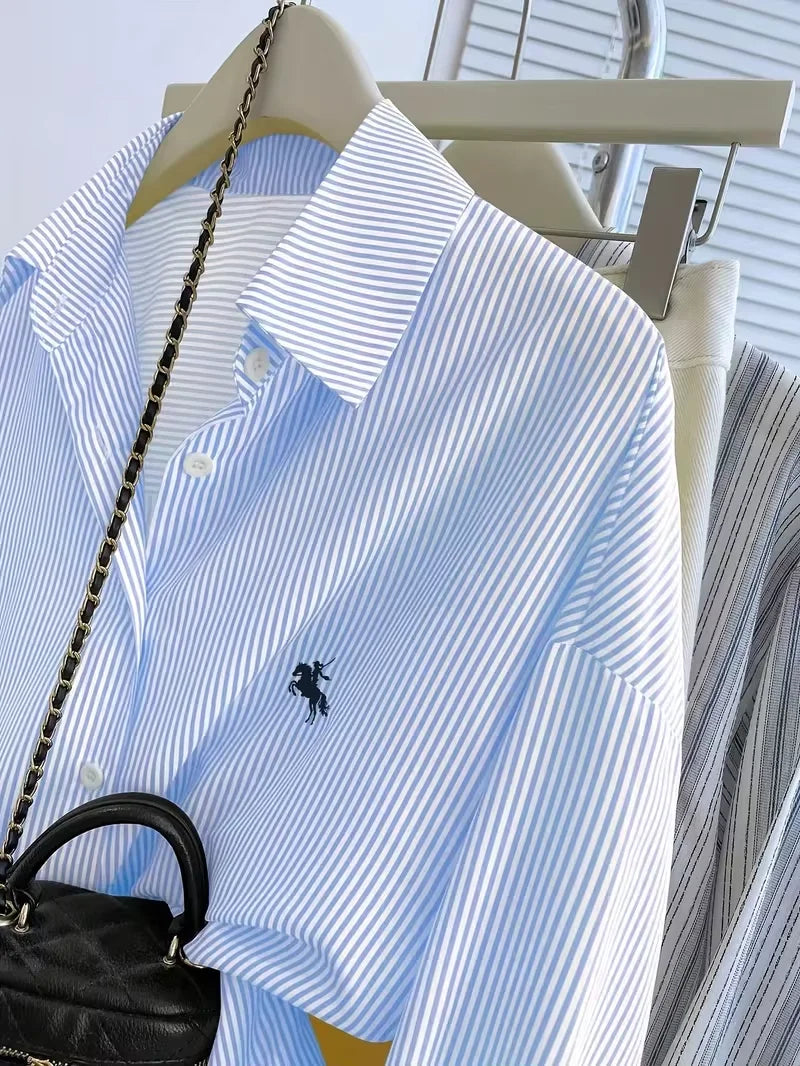 Blusa de Manga Larga con Botones y Estampado a Rayas