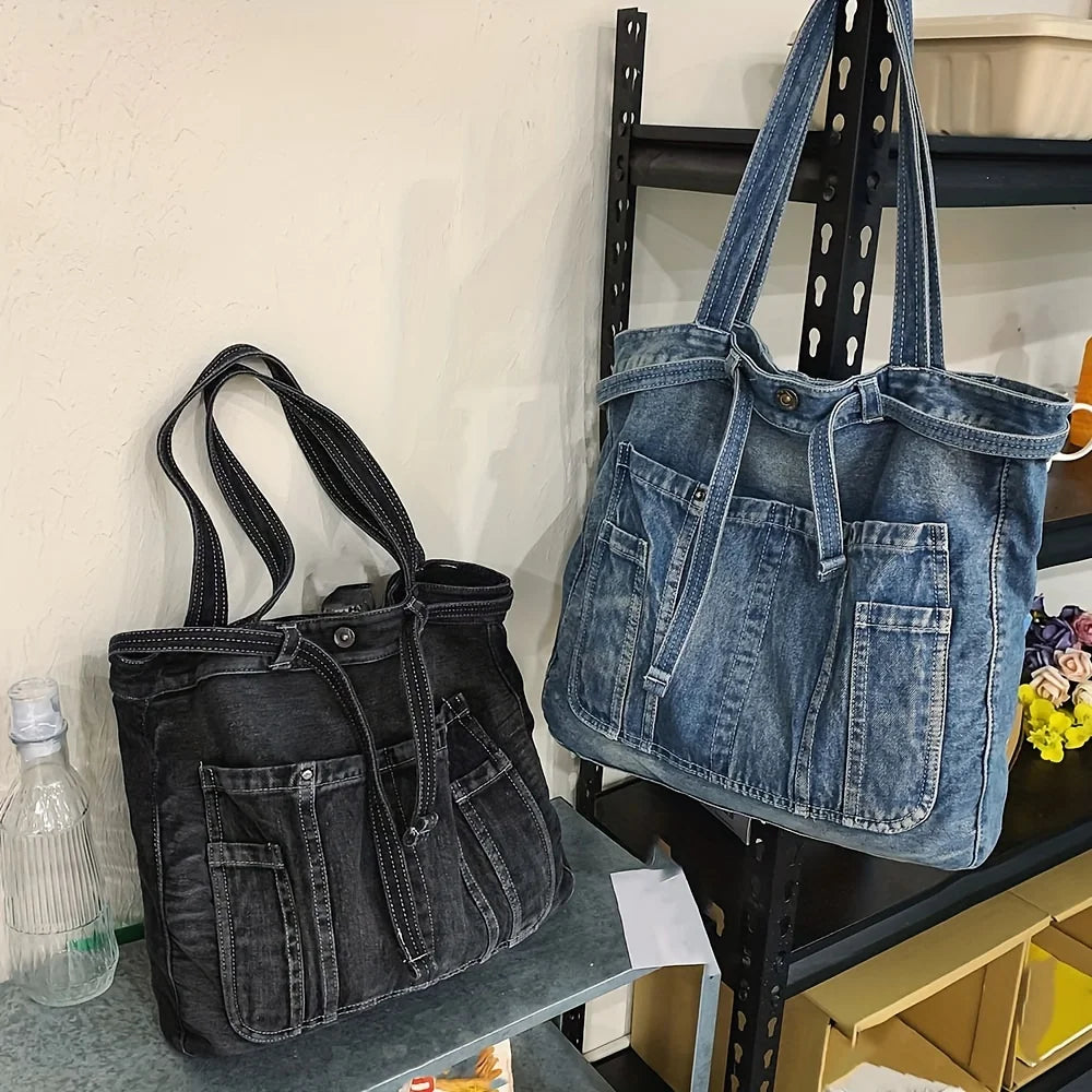 Bolso informal de gran capacidad, bolso de mano vaquero, todo a la moda, bolso de hombro de alto nivel de apariencia, bolso para ir al trabajo