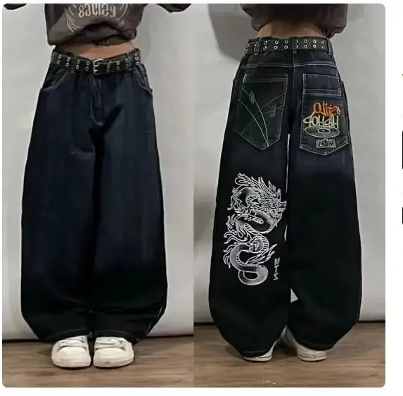 Pantalones Vaqueros Holgados Vintage de Pierna Ancha Y2K para Mujer