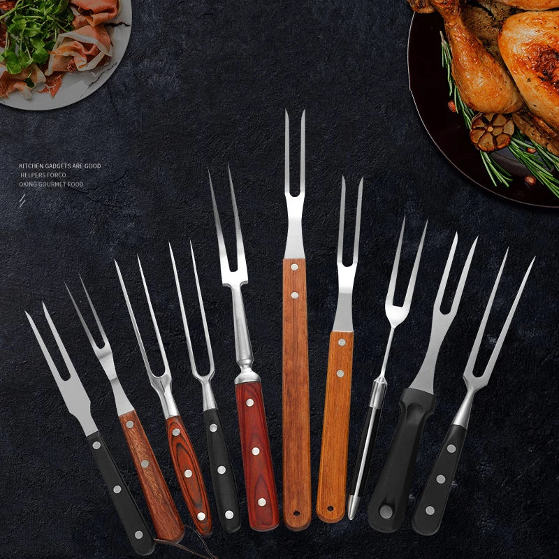 Tenedor para carne, tenedor para tallar carne de acero inoxidable con mango largo, tenedor para parrilla de punta afilada, tenedor para servir pollo, pavo, ternera JT566