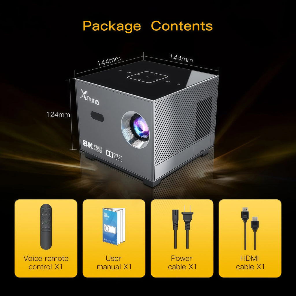 Mini Proyector Xnano X3 Android 9.0 Decodificación 8K Enfoque Eléctrico ±50 °   Sistema de Cine en Casa Portátil Keystone con Luz ARGB, Audio Dolby, WiFi y Bluetooth
