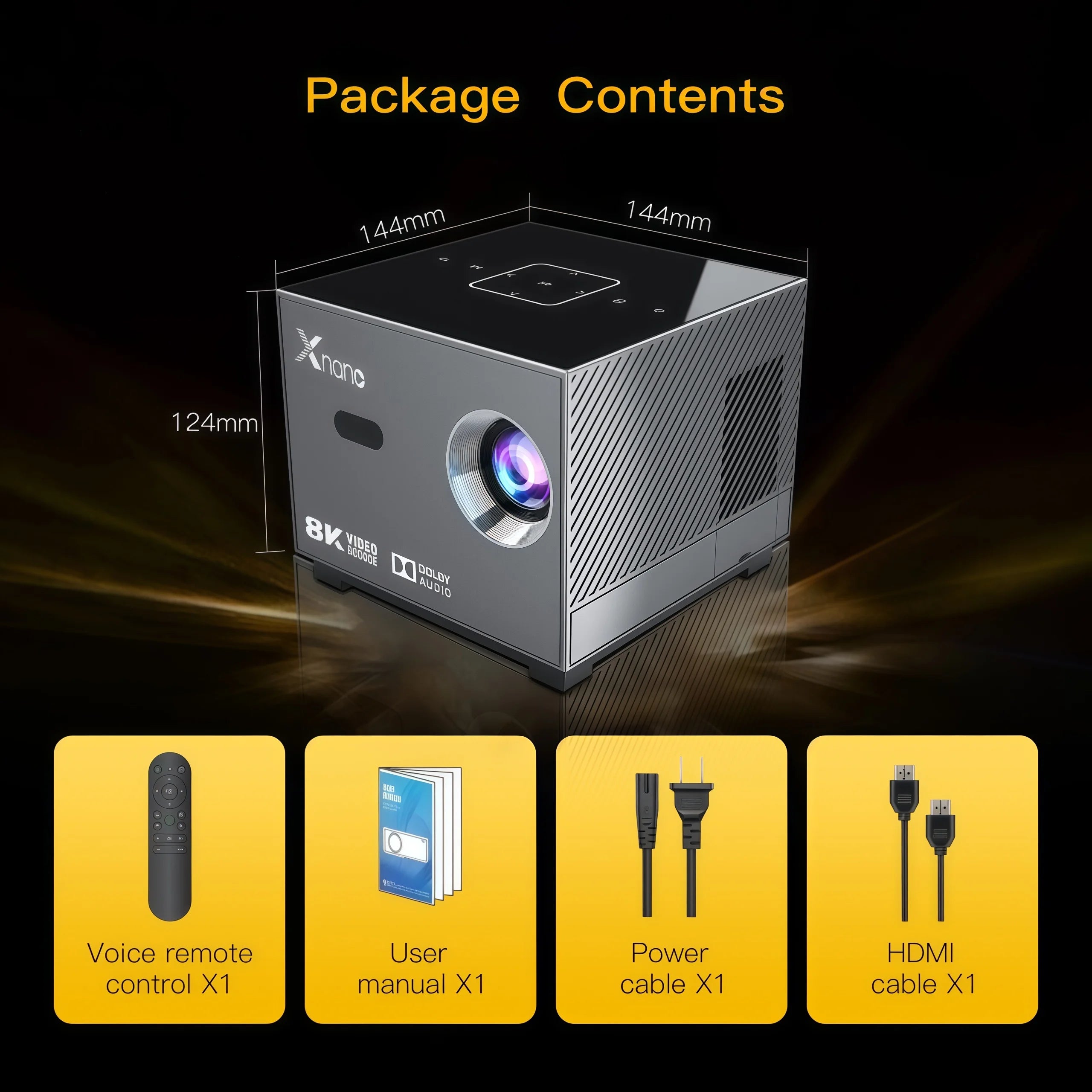 Mini Proyector Xnano X3 Android 9.0 Decodificación 8K Enfoque Eléctrico ±50 °   Sistema de Cine en Casa Portátil Keystone con Luz ARGB, Audio Dolby, WiFi y Bluetooth