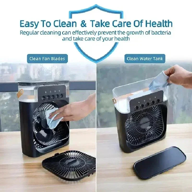 Ventilador Portátil 3 en 1 con Humidificador y Luz Nocturna