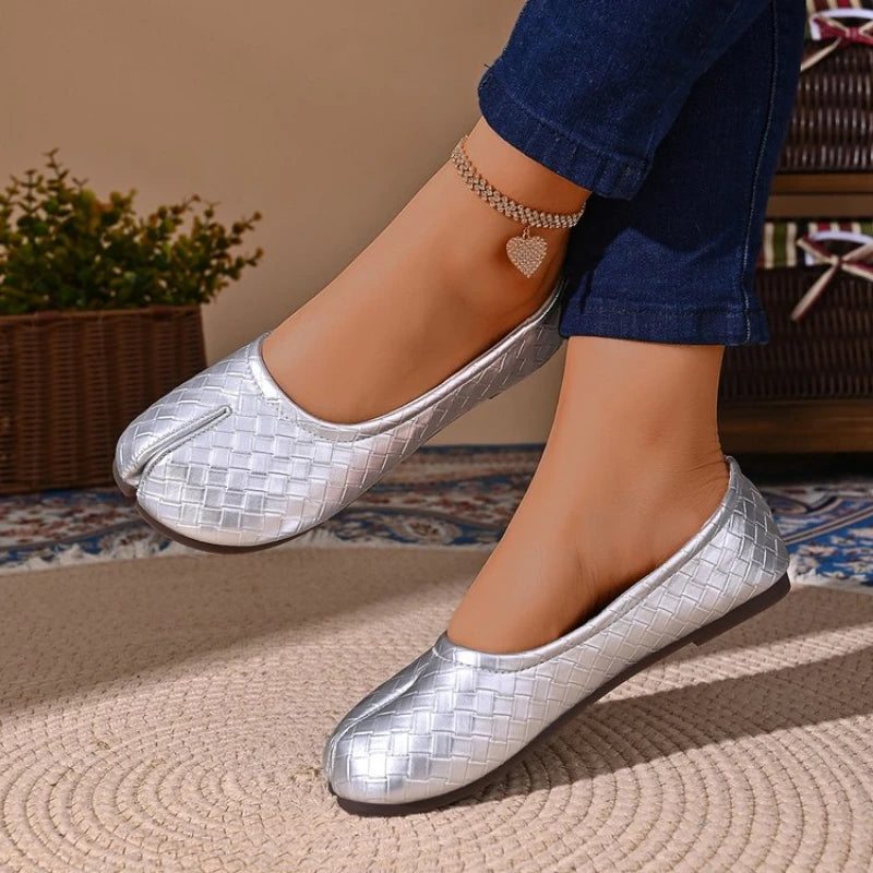 Zapatos Planos Mujer Punta Dividida Cuero PU, Sin Cordones, Comodidad
