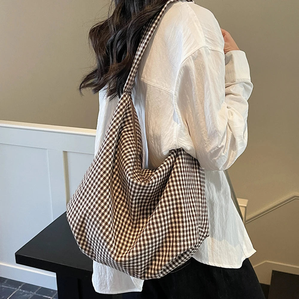 Bolso Bandolera para Mujer Estilo Retro a Cuadros, Gran Capacidad Tipo Dumpling