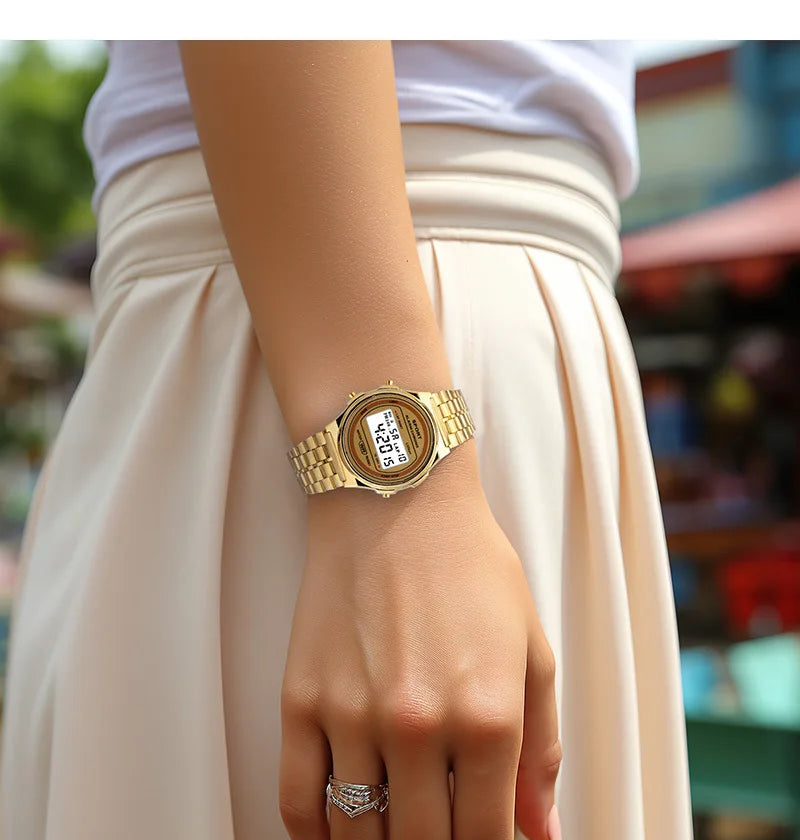 Reloj electrónico LED informal para mujer, correa Retro de acero inoxidable, reloj Digital LED para mujer, reloj de pulsera deportivo multifunción