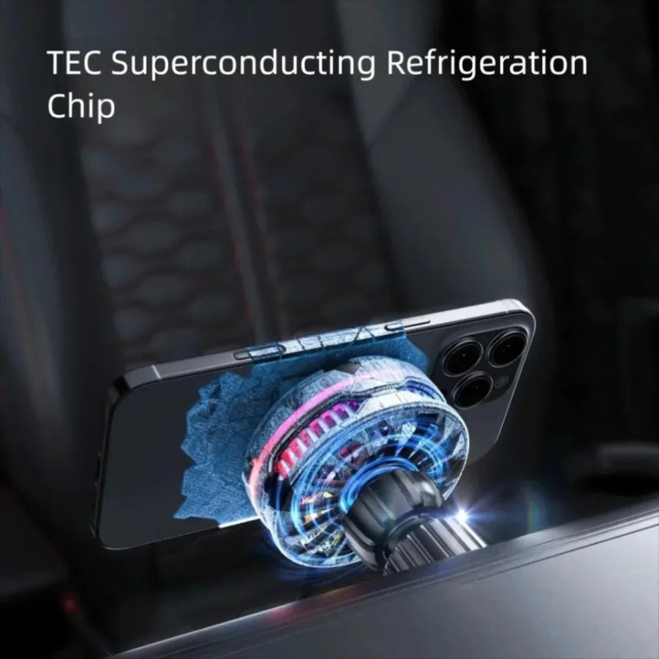 Cargador Inalámbrico Magnético para Coche con Refrigeración por Semiconductor, Soporte de Ventilación, Carga Rápida y Disipación de Calor para iPhone 17/16/15/14