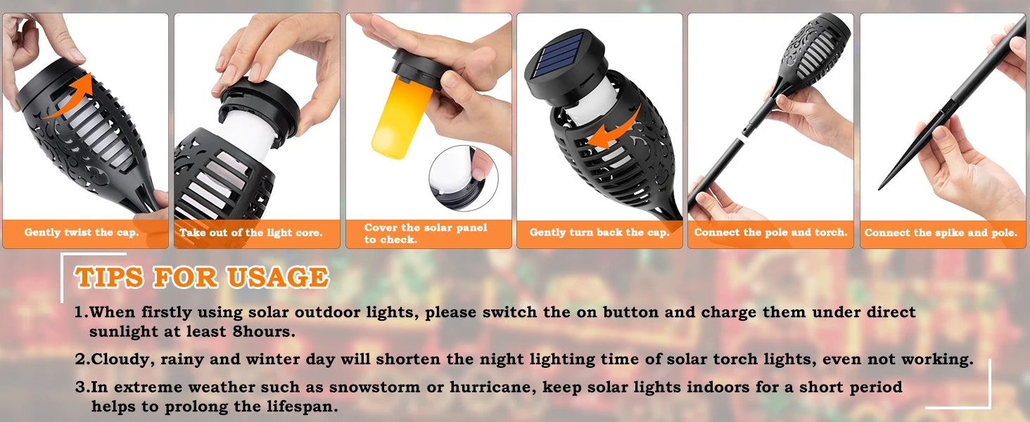 Antorcha Solar de Llama LED para Jardín Impermeable Decoración Exterior