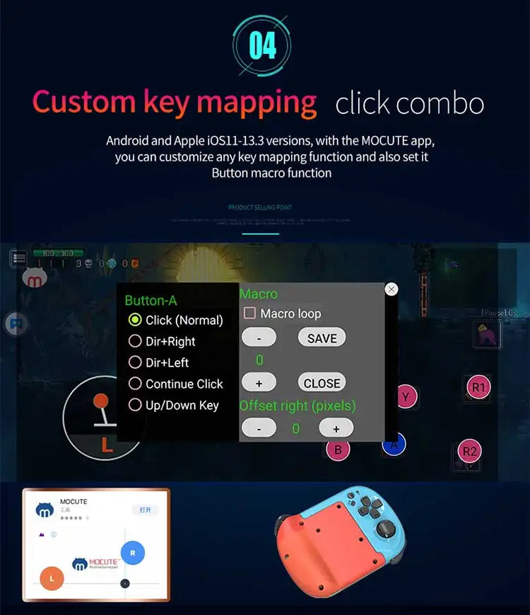 Mando inalámbrico Mocute 061, controlador de juego dividido izquierdo y derecho, Joystick de juego Bluetooth para Android, IOS y PC