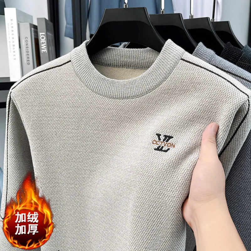 Suéter de Hombre Cuello Redondo Grueso de Invierno Color Sólido