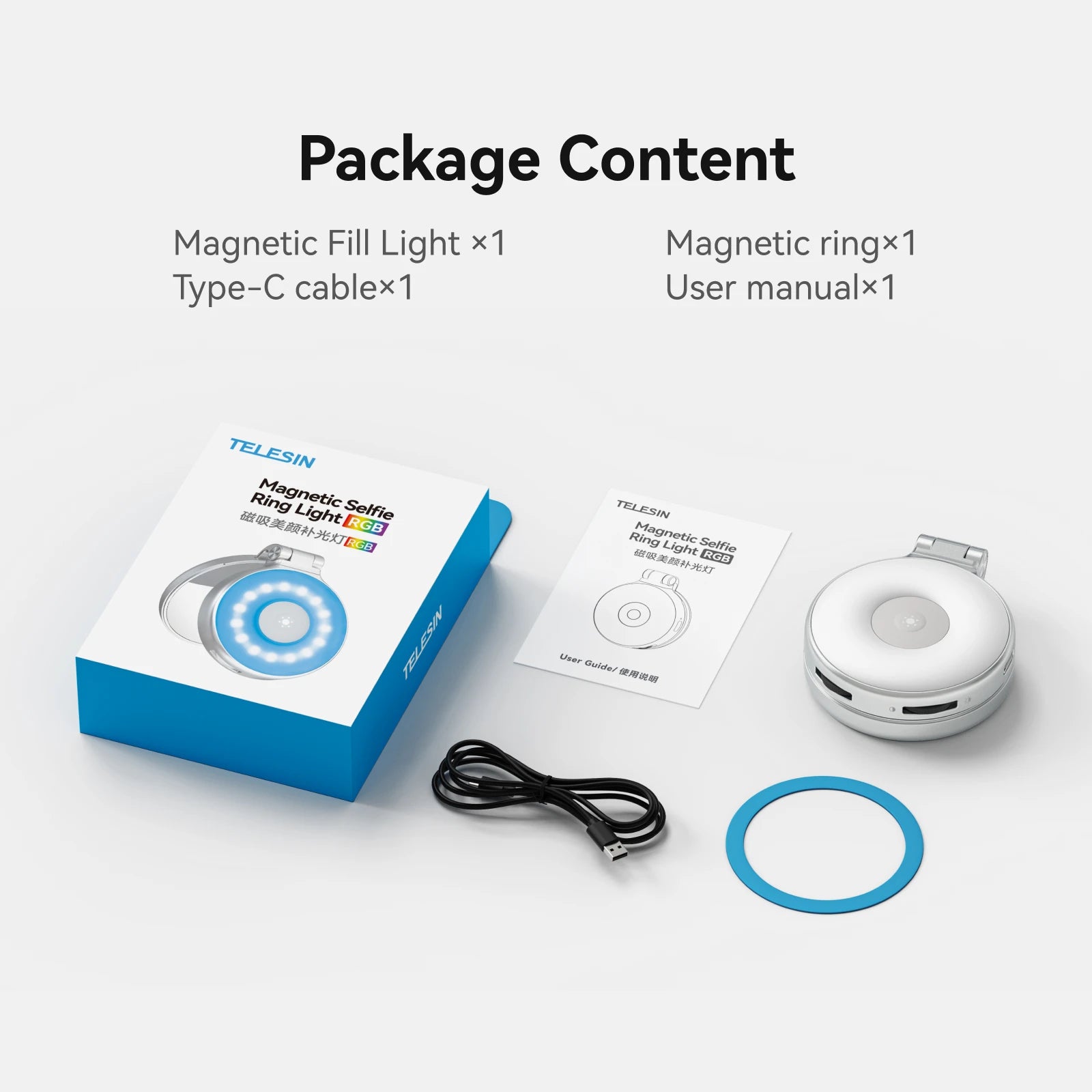 TELESIN Magnético 360 °   Mini Lámpara de Relleno RGB Giratoria, Luz para Selfies con 3 Modos de Color y Brillo Ajustables para Teléfonos Inteligentes iPhone y Android