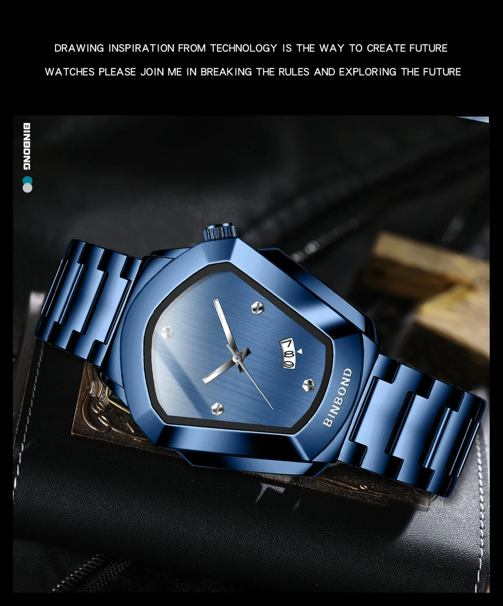 Reloj de Cuarzo BINBOND para Hombre, Lujo, Acero Inoxidable, Calendario