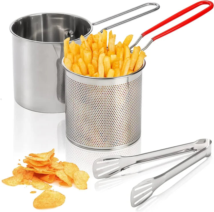 LMETJMA-Olla de freír profunda con colador, cesta Tong de acero inoxidable, olla de freír Tempura japonesa para patatas fritas, pollo KC0460