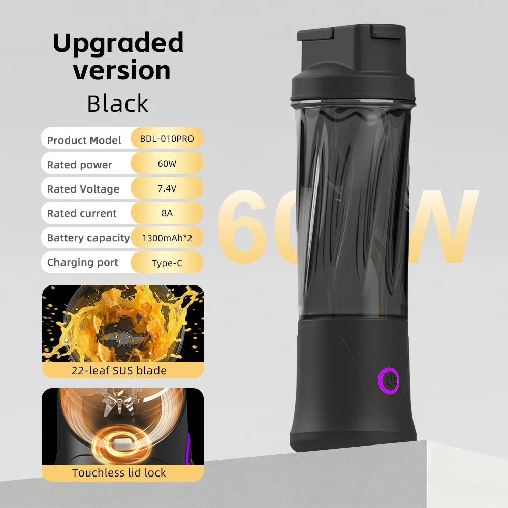Exprimidor Eléctrico Portátil con Motor de 60W y Cuchillas de Acero