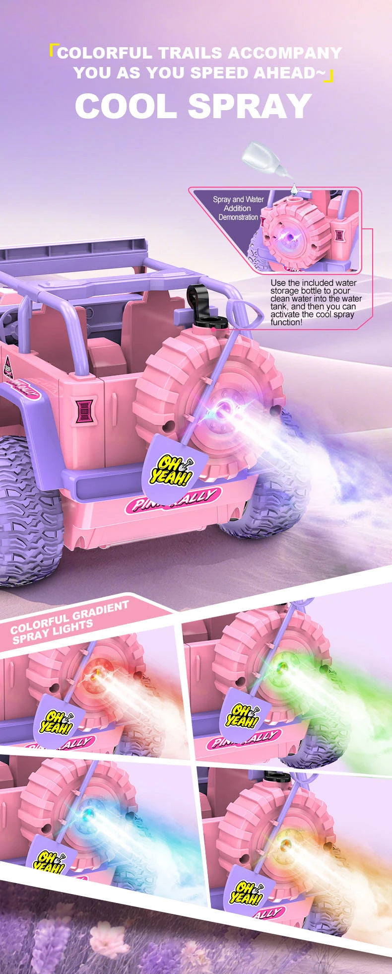 Coche RC Rosa 1:16 Todoterreno con Luces y Efecto Vapor