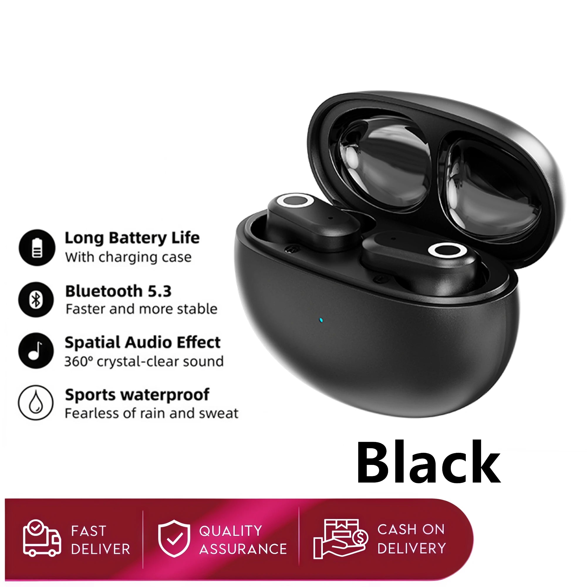 Auriculares inalámbricos Bluetooth 5.3 TWS con control táctil, larga duración de batería, bajos profundos, para juegos, modo dual, baja latencia.