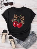 Camiseta con Estampado de Cereza para Mujer, Manga Corta