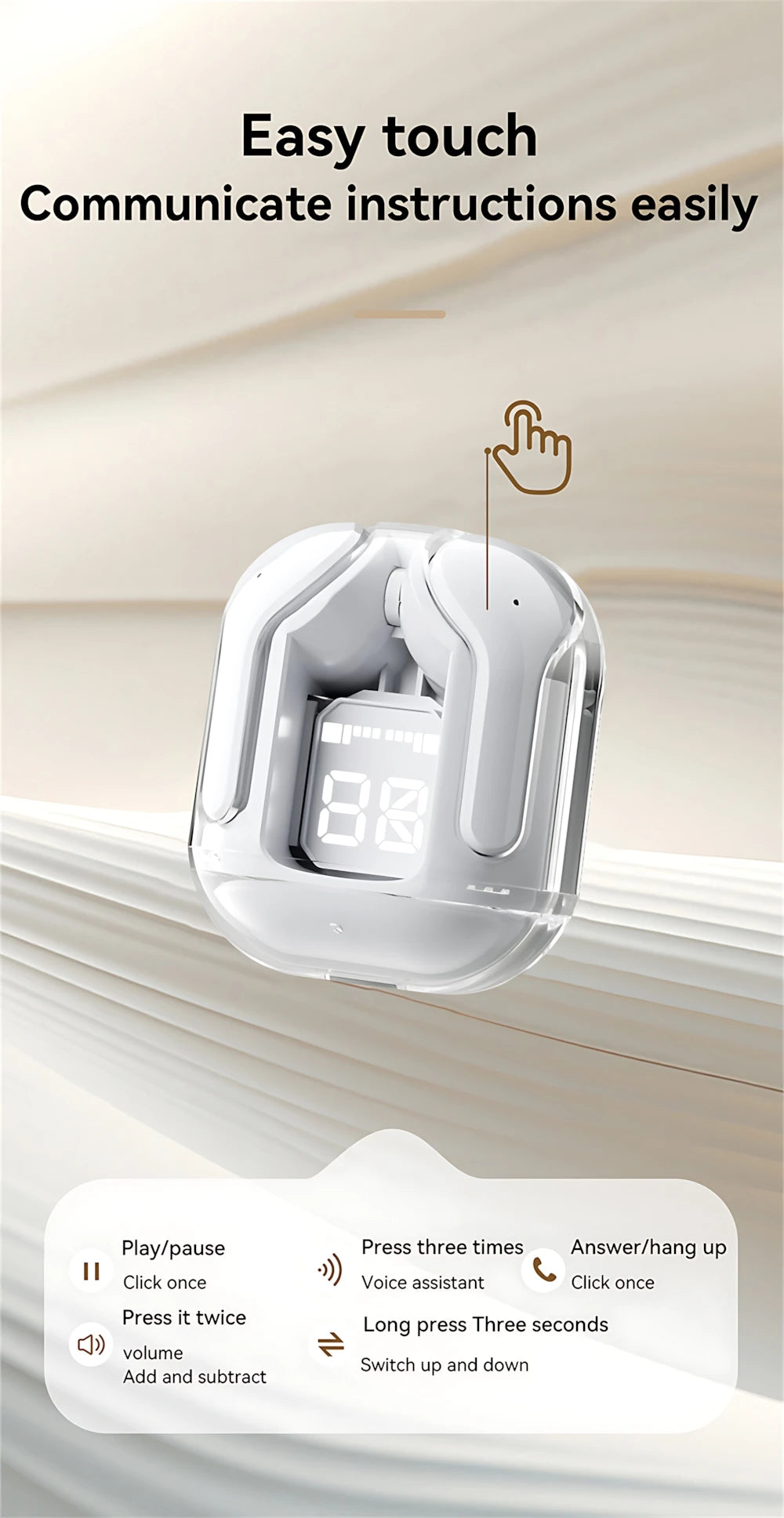 Auriculares Bluetooth Intrauditivos con Pantalla Digital LED Táctil, Larga Duración de Batería, Auriculares Deportivos, Llamadas HD, 0 Retraso, Auriculares Inalámbricos TWS