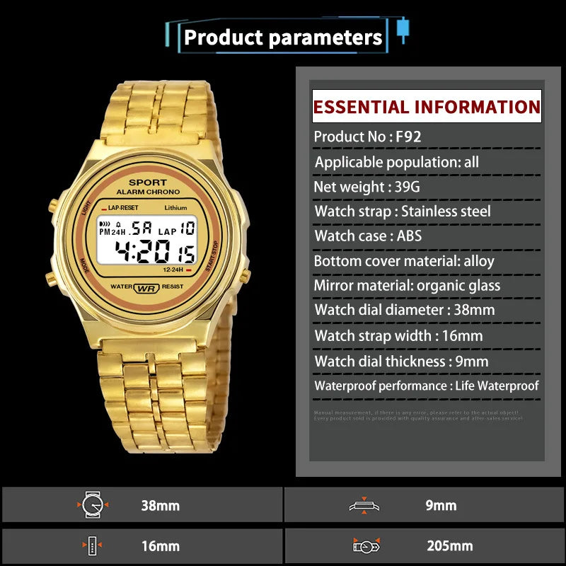 Reloj electrónico LED informal para mujer, correa Retro de acero inoxidable, reloj Digital LED para mujer, reloj de pulsera deportivo multifunción