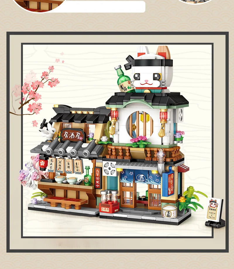 Bloques de Construcción LOZ-1219 Snack Street, Modelo DIY de Tienda de Té con Leche y Takoyaki, Decoración de Escritorio, Regalo Coleccionable para Adultos, Cumpleaños, Festividades