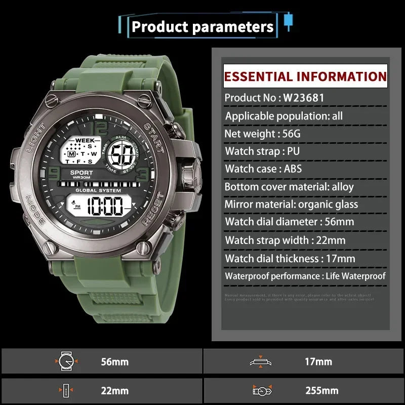 Reloj deportivo resistente al agua para hombres y estudiantes, reloj despertador luminoso multifunción, reloj Digital LED para hombre, reloj de pulsera electrónico deportivo