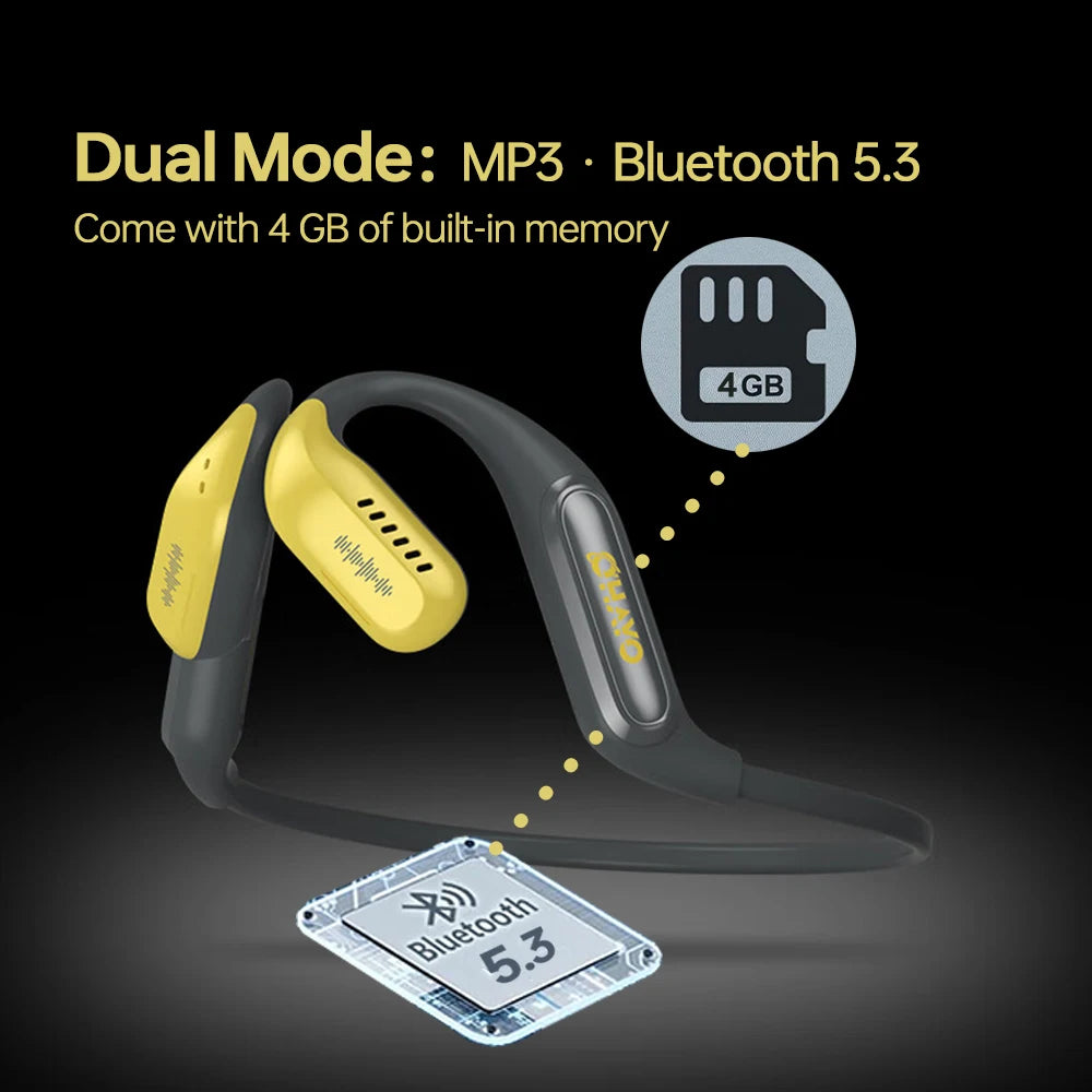 Ohayo 4GB auriculares con reproductor de música auriculares abiertos Bluetooth 5,3 auriculares IPX7 impermeables con tira de luz LED micrófono ENC