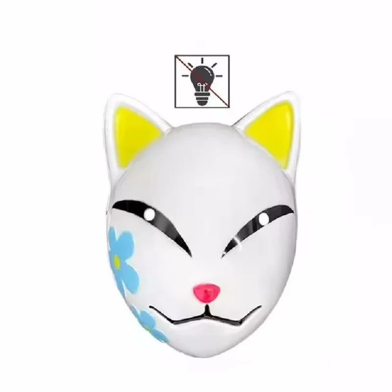 1 máscara facial Led brillante Demon Slayer, accesorio de Cosplay de Anime, cara de gato, zorro, Halloween, luz fría, máscara intermitente, disfraz de fiesta