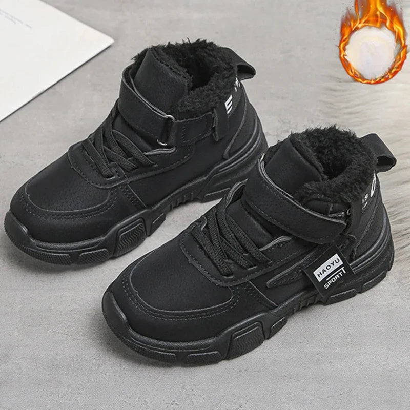 2025 nuevas botas de invierno para niños, además de Cachemira, botas de nieve gruesas y cálidas, botas antideslizantes de moda para niñas, zapatos para estudiantes al aire libre