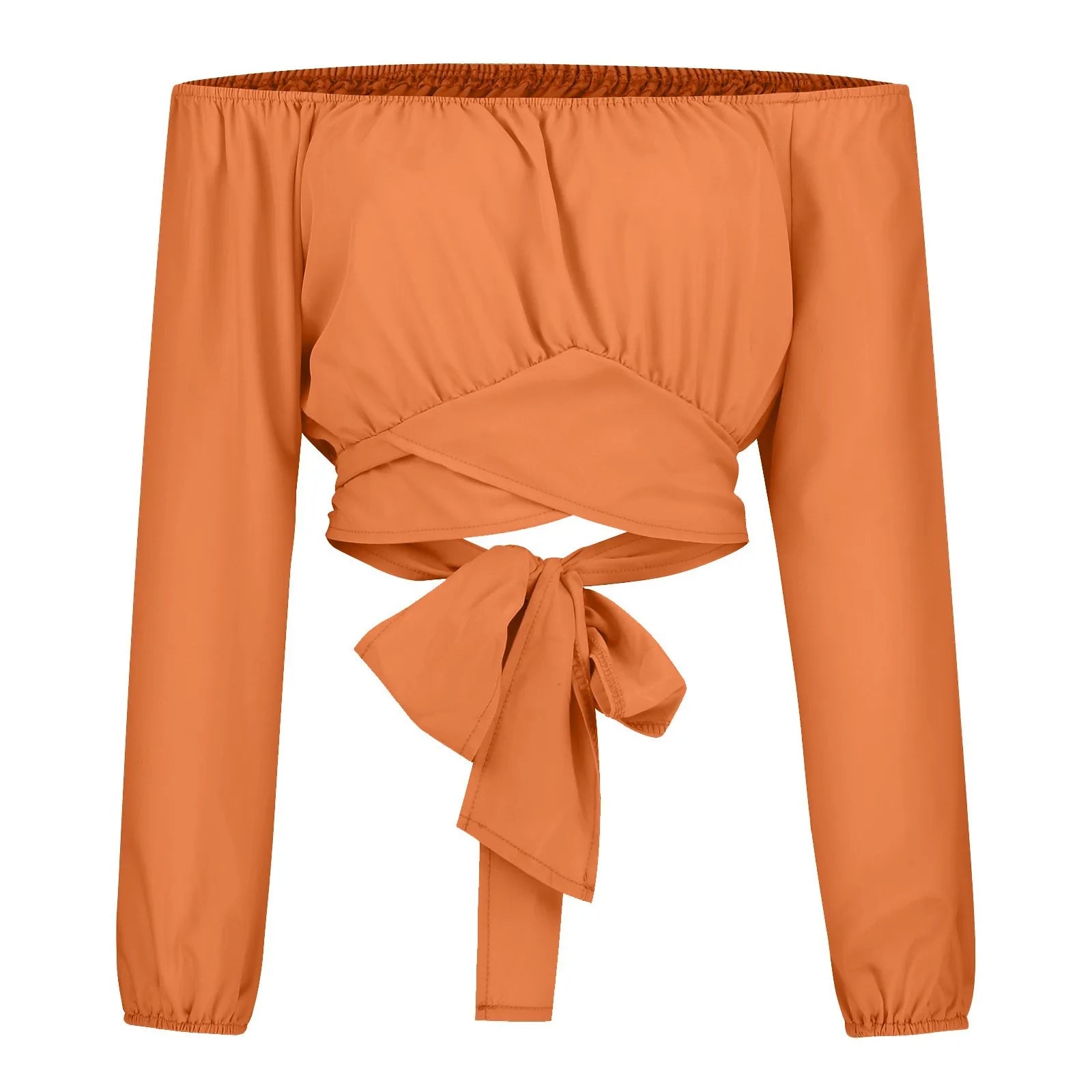 Blusa con Hombros Descubiertos y Lazo de Manga Larga