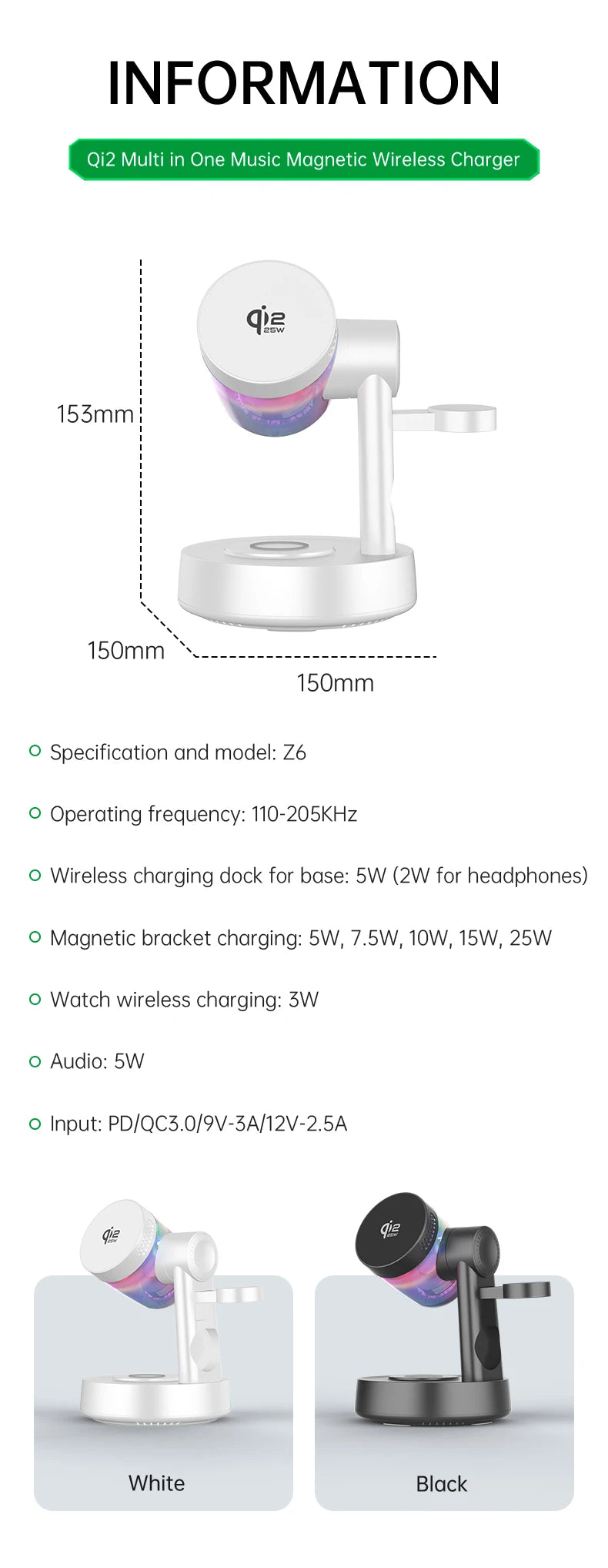 Cargador Inalámbrico Qi2 25W con Altavoz Bluetooth