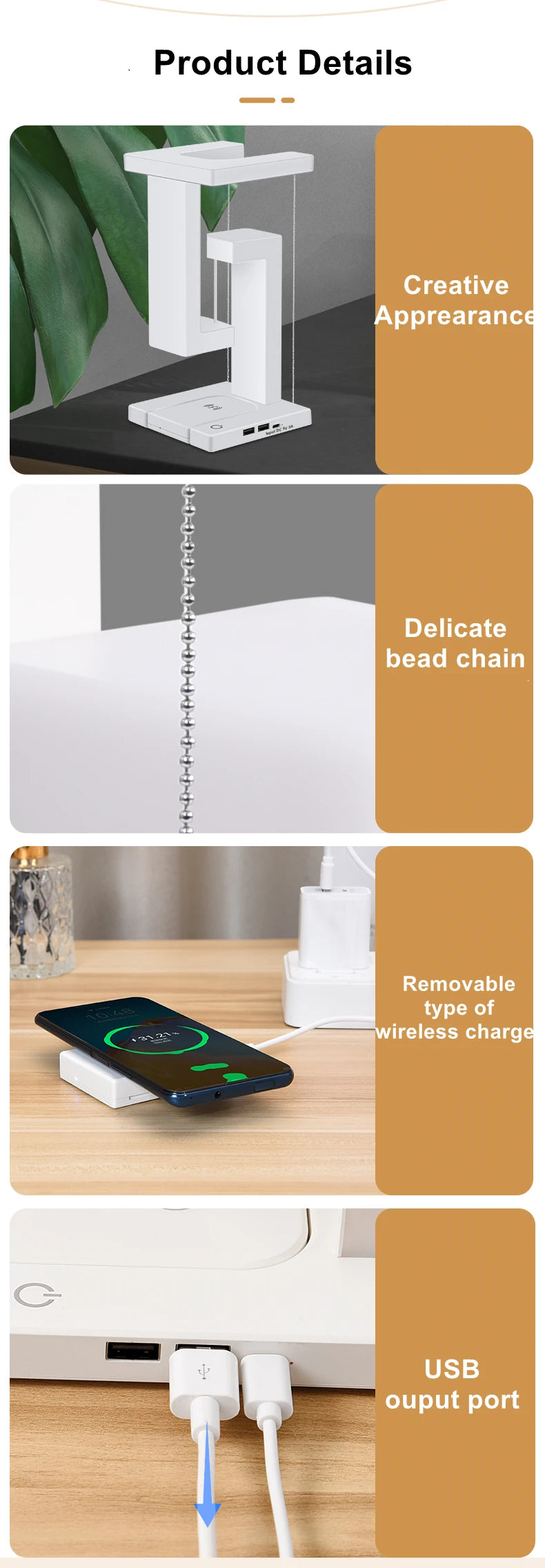 Lámpara de Escritorio Flotante con Cargador USB