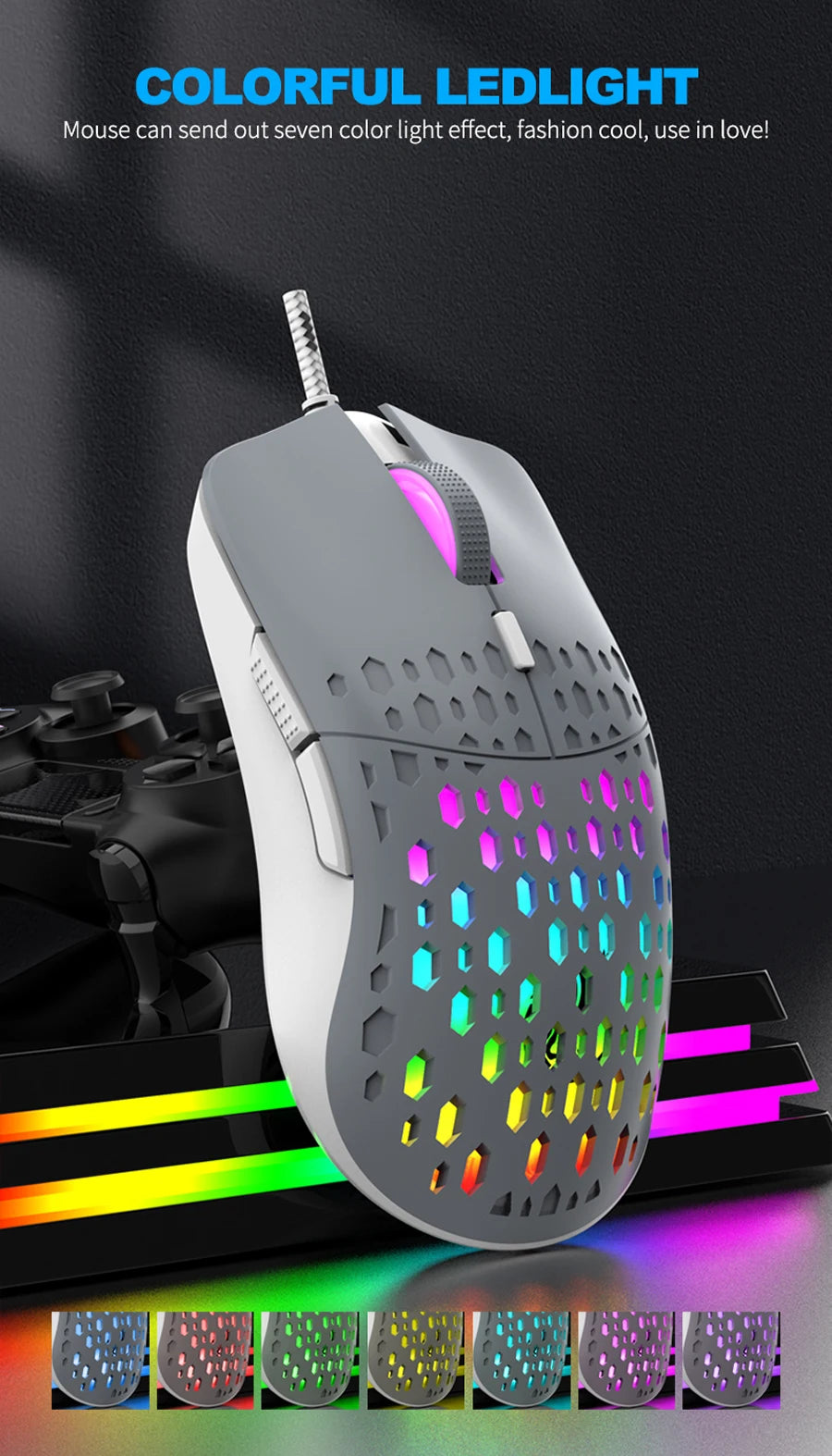 RAIKU G701-ratón con cable de 6 teclas, Mouse con iluminación colorida para juegos y oficina para Microsoft Windows y Apple IOS System