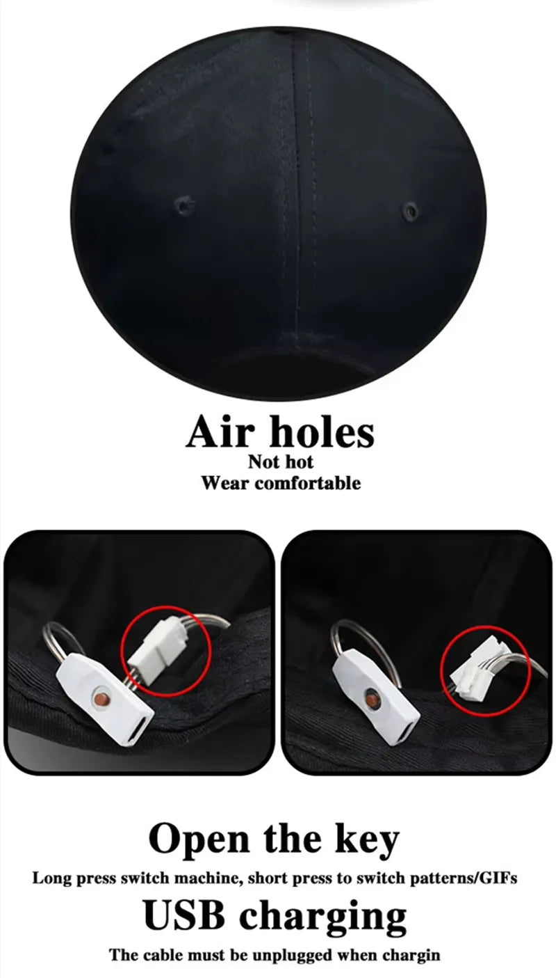2025 nueva gorra LED, Control de aplicaciones en varios idiomas, edición DIY, sombrero genial iluminado (texto, música, imagen, dibujo) para hombres y mujeres