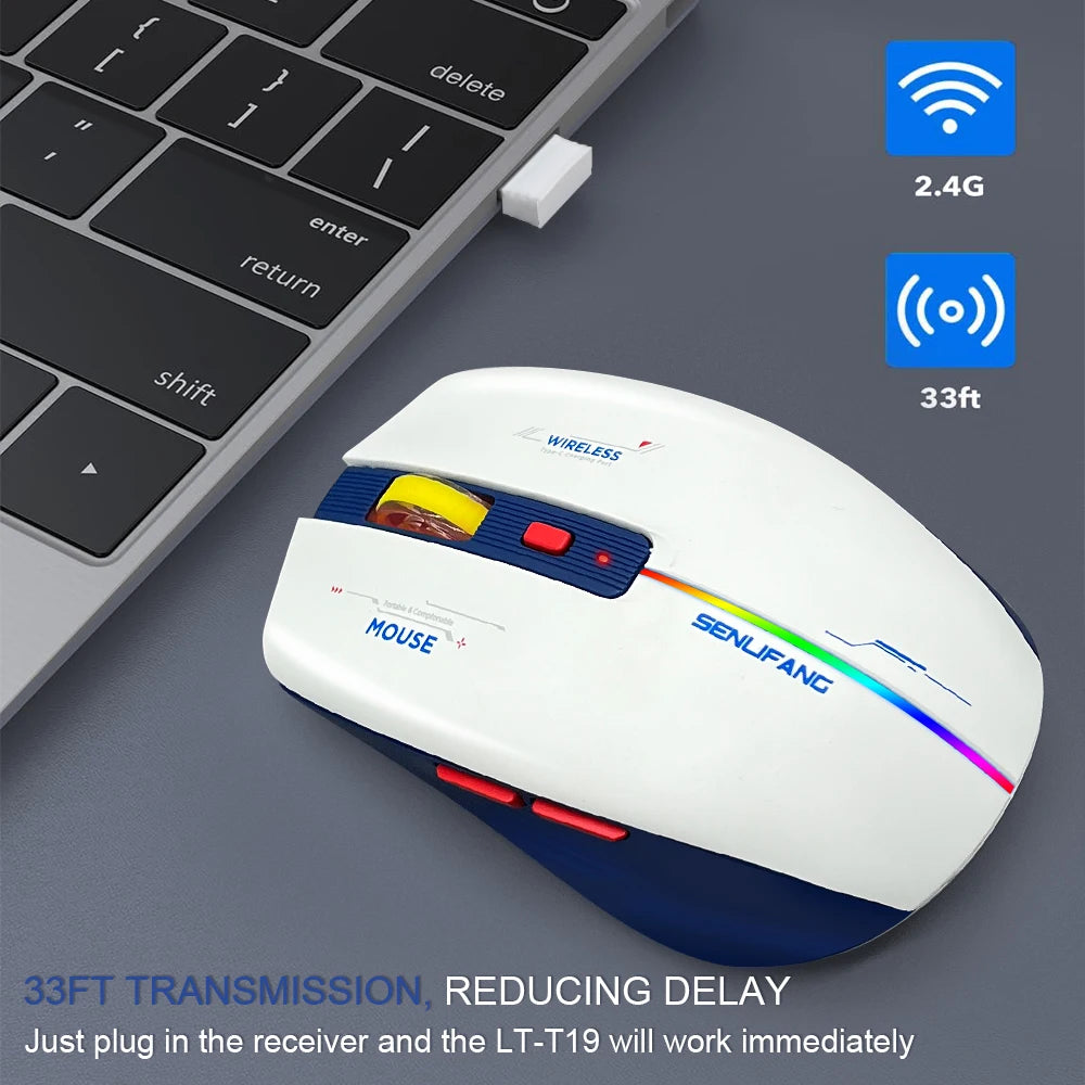 Ratón ergonómico recargable para juegos LT-T19, USB 2,4G, luz RGB inalámbrica, ordenadores de escritorio, portátiles y portátiles