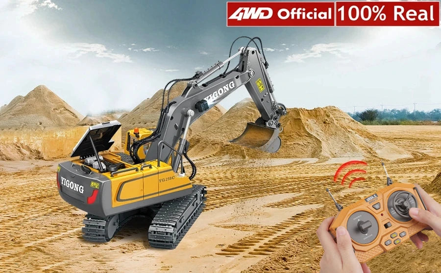 Excavadora, Volquete y Bulldozer RC 4x4 de Aleación, Vehículos de Construcción