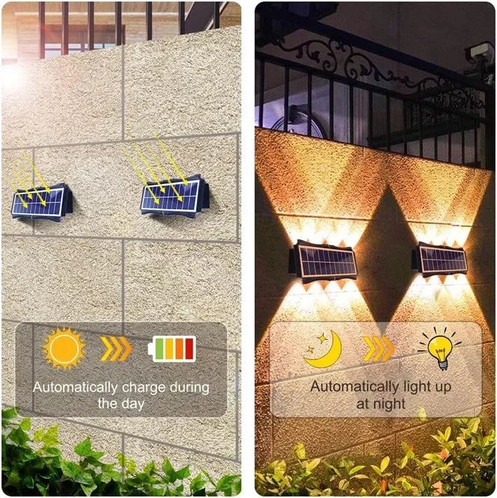 Lámpara Solar de pared para exteriores, luz LED Solar impermeable hacia arriba y hacia abajo, iluminación luminosa, luces decorativas para balcón, patio y jardín