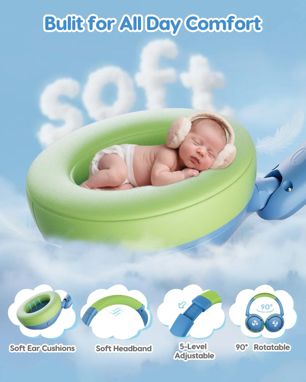 Awatrue-auriculares Bluetooth 5,4 para niños, cascos supraaurales inalámbricos ligeros con volumen seguro de 85dBA para IPad/reproductor YOTO/tableta/escuela