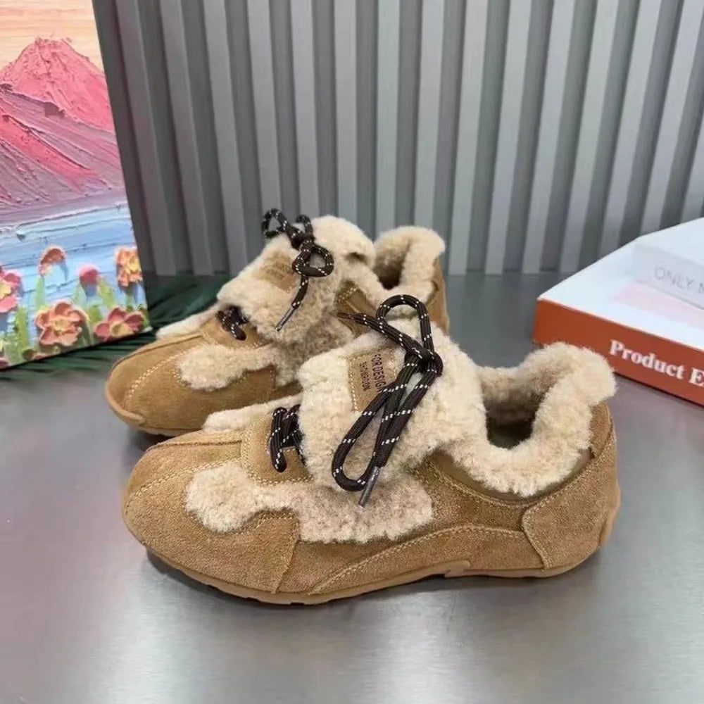 Zapatillas de Invierno para Mujer con Forro de Felpa y Cordones