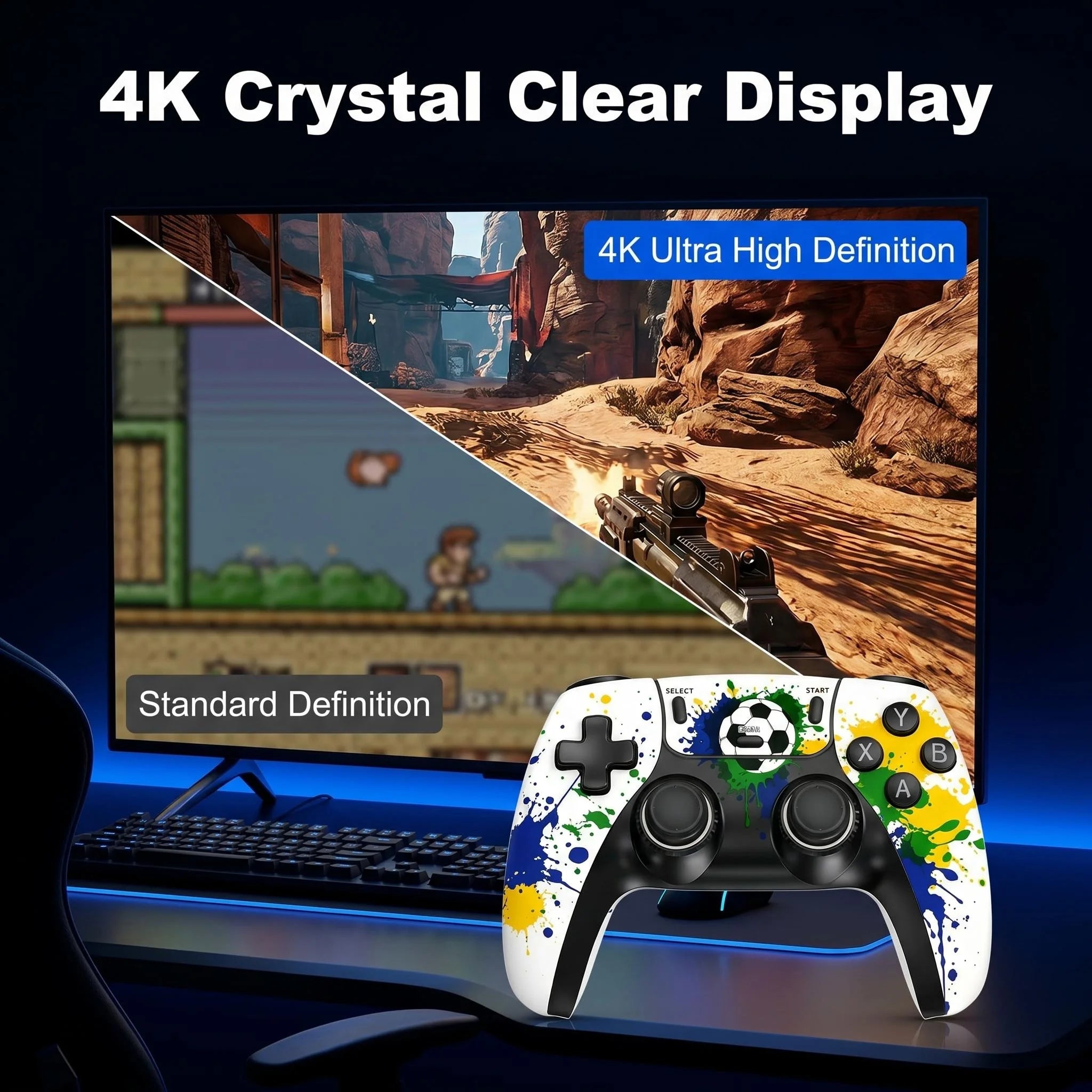 Consola retro 4K HDMI con 64 GB/128 GB, más de 50 000 juegos, mandos inalámbricos duales de 2,4 G, Plug and Play, compatible con PS1, Sega Arcade, GBA, MD, TV doméstica, 2 jugadores, ideal para familias y niños.