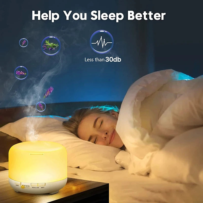 Humidificador difusor de aromas 5 en 1 con 7 luces LED y 500 ml