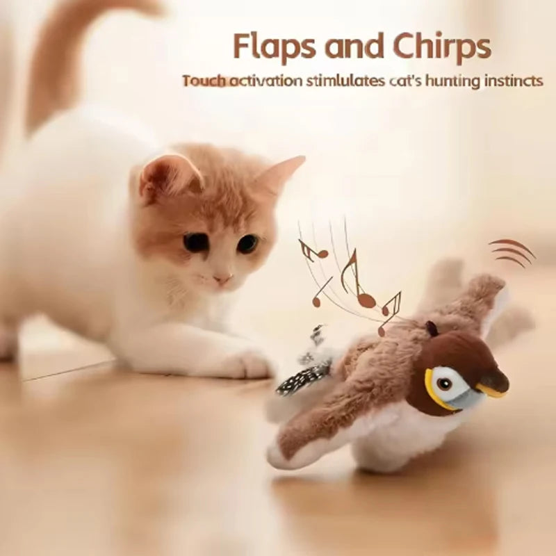 Juguete interactivo para gatos, pájaro batiente con hierba gatera, pájaro de simulación recargable, juguetes para gatos, juguetes de peluche esponjosos activados por tacto para gatos