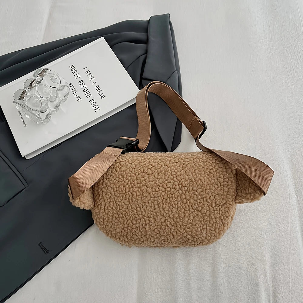 Bolso de Pecho para Mujer con Lana de Cordero, Gran Capacidad