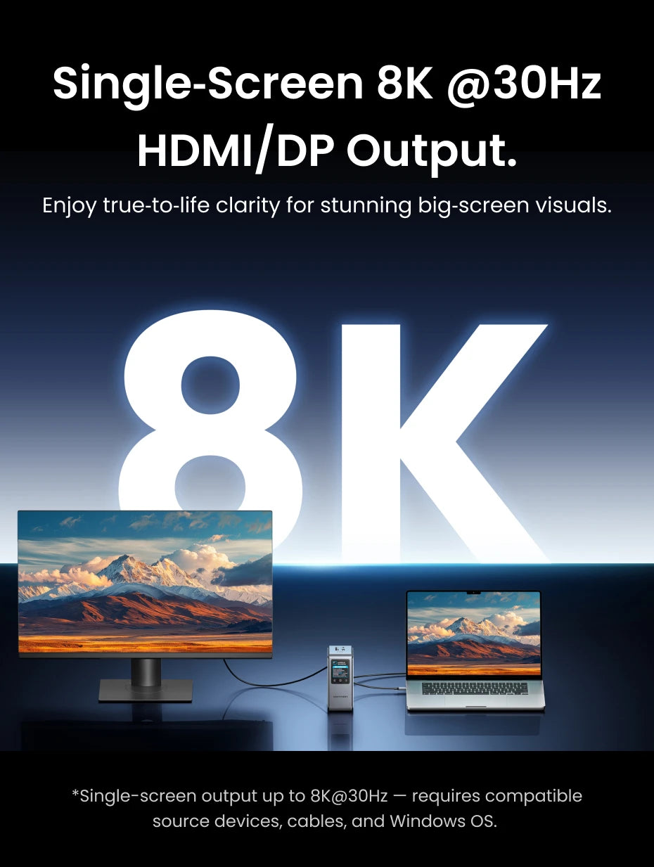 Vention Estación de Conexión USB C 13 en 1 8K@30Hz MST, Pantalla Inteligente, Adaptador USB 3.2 10Gbps para Windows, MacBook Pro, HP, Laptop Dell